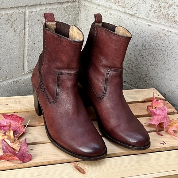 Frye Janis Gore Short Brown Leather Ankle Boots Size 7.5 - Picture 1 of 7